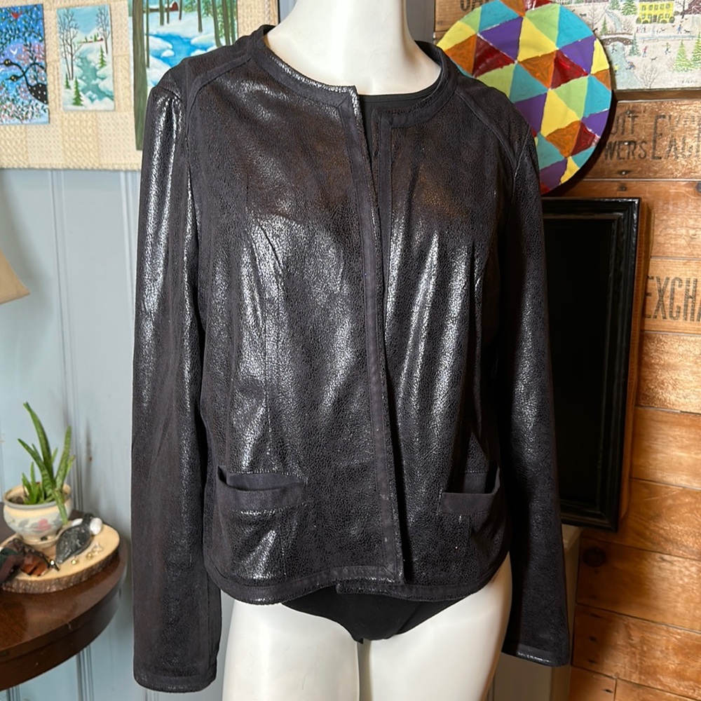 Chico’s black faux leather blazer jacket size 1